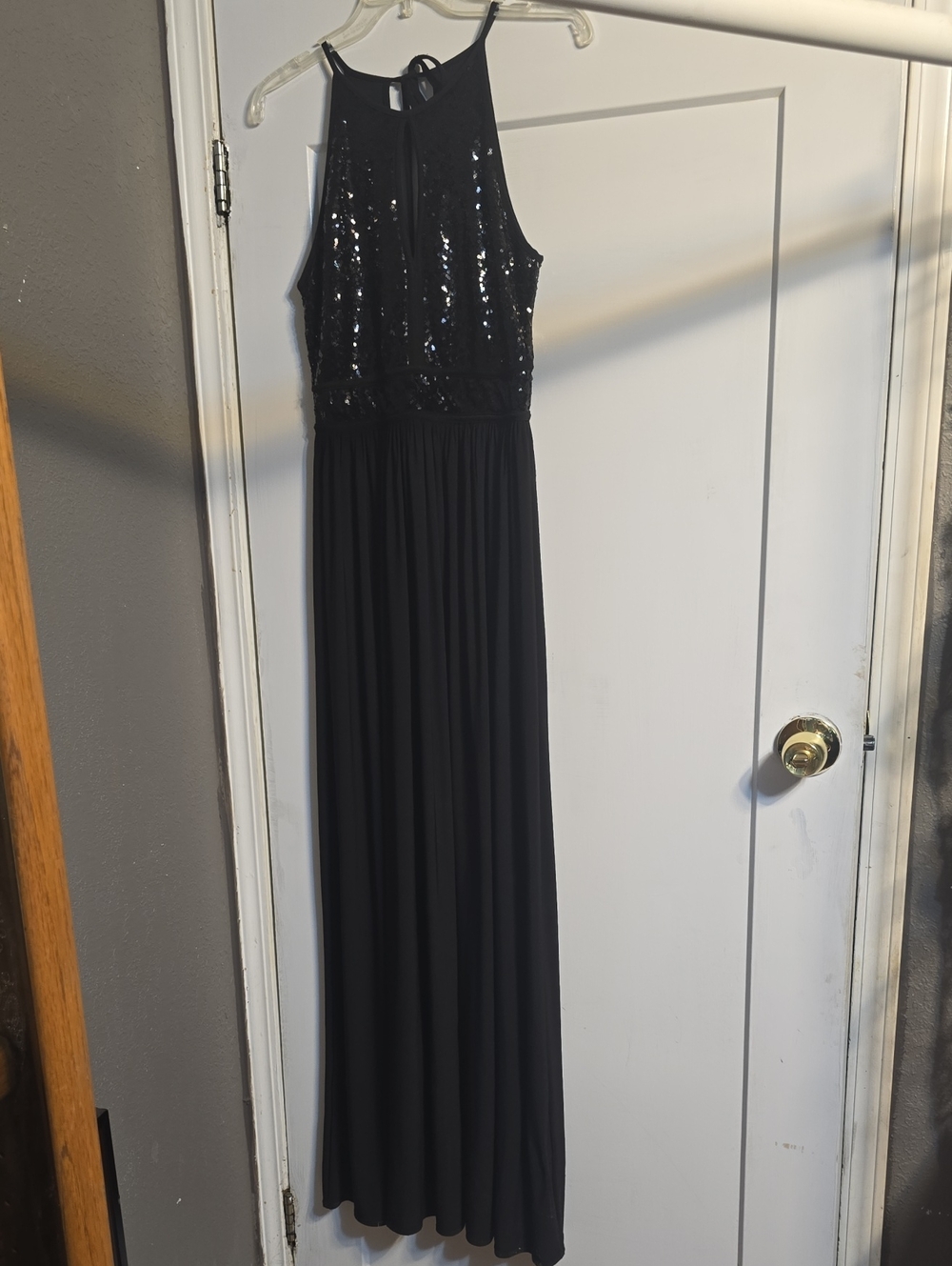 Black Sequin Halter Maxi Dress -